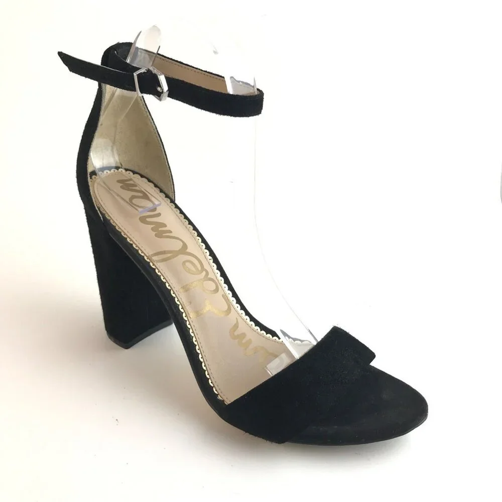 Sam Edelman Black Suede Open Toe Block Heel Sandals Size 9M